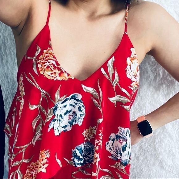 Romeo + Juliet Red Floral Flounce Maxi Dress S - Picture 6 of 14